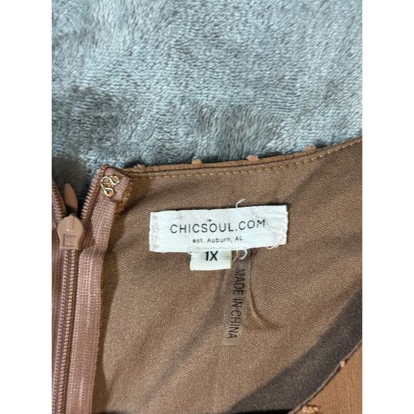 NWOT Chic Soul Size 1X Brown Bell Sleeve Round Neck Blouse Tunic Dress Swiss Dot - Picture 2 of 7